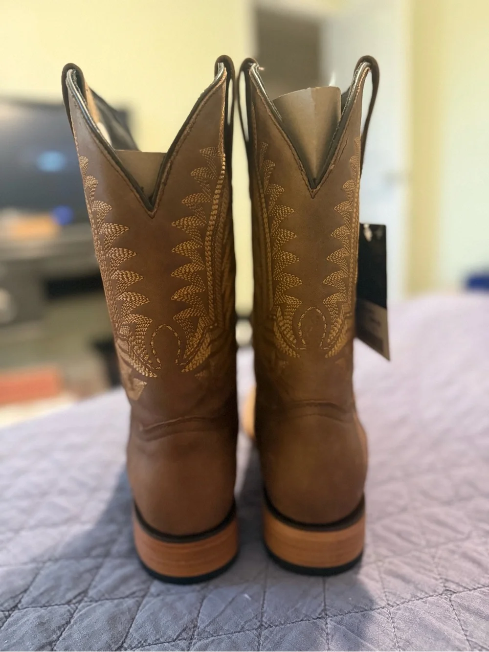 J.B. Dillon Brown Leather Western Cowboy Boots with Embroidered Shaft